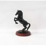 Beswick - possibly Lloyds Bank -  black glazed pottery model rearing horse, glossy , no.1014, 26cm