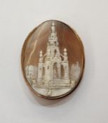 Gold and shell cameo brooch, oval, carved with the Royal Albert memorial (cracked)  Condition