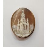 Gold and shell cameo brooch, oval, carved with the Royal Albert memorial (cracked)  Condition