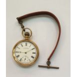 Gold-plated Waltham pocket watch, button winding with subsidiary seconds dial