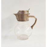 Late Victorian claret jug with glass body and hallmarked silver lid, rim, spout and handle,