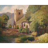 T Marshall Furness (19th/20th century, British) Oil on board Study of a church with mountain, signed