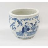 Chinese porcelain small jardiniere, ovoid with underglaze blue decoration of figures in a garden,