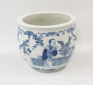 Chinese porcelain small jardiniere, ovoid with underglaze blue decoration of figures in a garden,