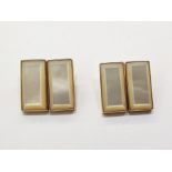 Pair 9ct gold and mother of pearl double rectangle and chain cufflinks