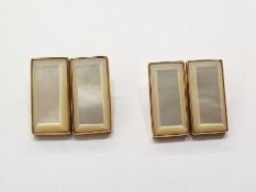 Pair 9ct gold and mother of pearl double rectangle and chain cufflinks