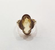 9ct gold and citrine dress ring set oval cut stone with reeded borders