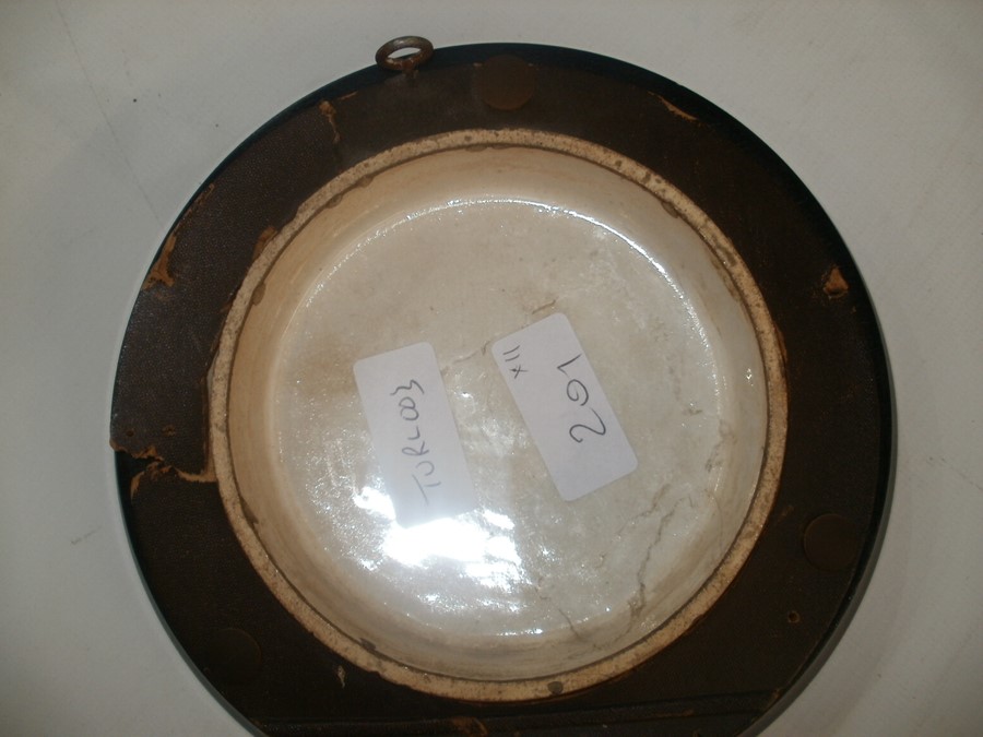 Prattware lid showing the Crystal Palace, within ebonised circular frame, pair of brass - Image 4 of 6