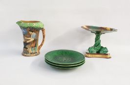 19th century Wedgwood majolica pedestal dish, shell-pattern, on support of three entwined