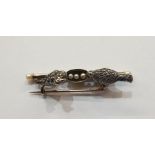 Victorian gold diamond and ruby bar brooch in the form of two doves on perch, each bird set with old