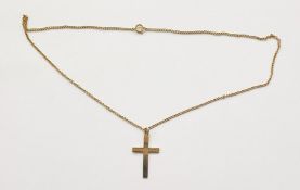 9ct gold plain cross pendant on chain, 4.6g approx