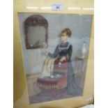 James Charles Playfair  Watercolour drawing  Victorian lady wearing a black dress, with cream lace