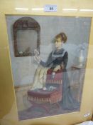 James Charles Playfair  Watercolour drawing  Victorian lady wearing a black dress, with cream lace