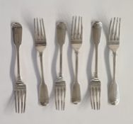 Set of six Georgian silver fiddle pattern forks London 1829 by William M Traies, 13.8ozt