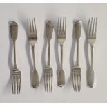 Set of six Georgian silver fiddle pattern forks London 1829 by William M Traies, 13.8ozt