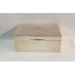 Silver cigar box with wood lining bearing initials to the lid GGC, 23 x 9.5cm