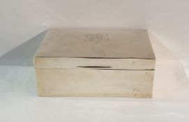 Silver cigar box with wood lining bearing initials to the lid GGC, 23 x 9.5cm