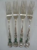 Four Georgian and Victorian Kings pattern silver forks, various dates, 11.5ozt