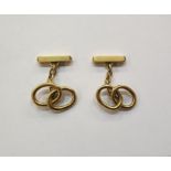 Pair 18ct gold oval loop bar and chain pattern cufflinks, each having pair interlinked ovals and
