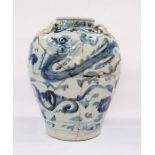 Asian porcelain vase, slightly baluster-shaped, with freely drawn decoration of underglaze blue