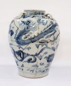 Asian porcelain vase, slightly baluster-shaped, with freely drawn decoration of underglaze blue
