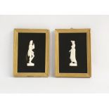 Ivory miniature figures on velvet, possibly French, lady and gentleman in nineteenth century