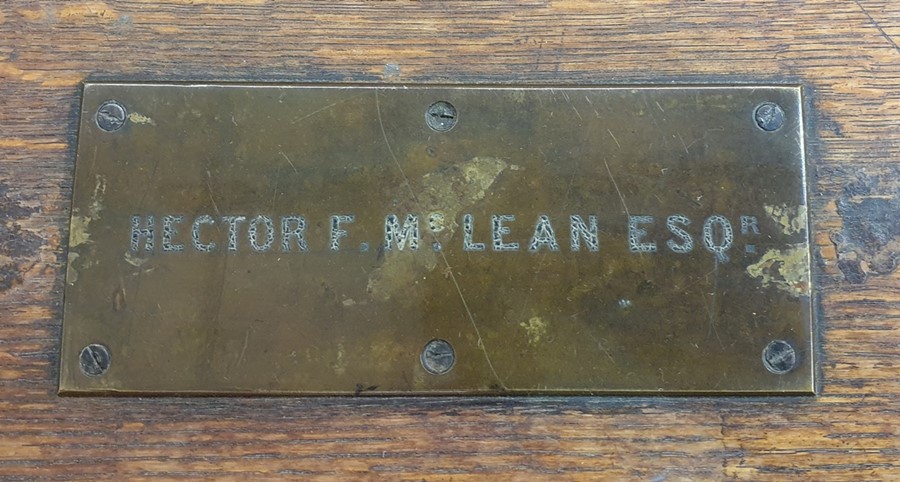 19th century oak box with plaque top marked 'Hector F McLean Esq', 60.5cm x 38.5cm - Image 2 of 2