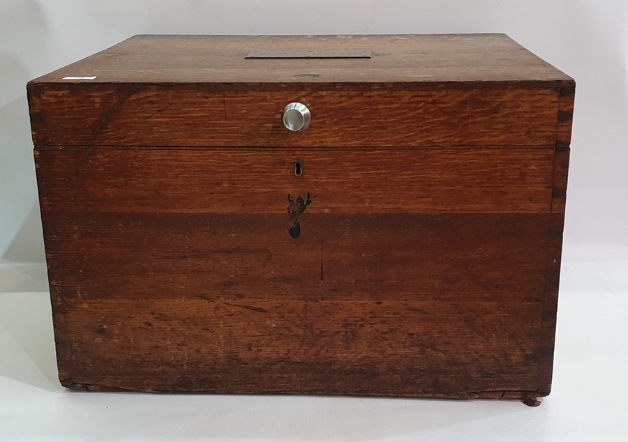 19th century oak box with plaque top marked 'Hector F McLean Esq', 60.5cm x 38.5cm