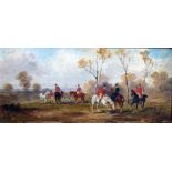 Unattributed (19th century) Pair oils on board  Hunting scenes, 14cm x 30cm (both framed with