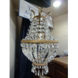 Cut glass and gilt chandelier pattern light fitting, with foliate scrolls, foliate gilt borders