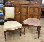 Victorian mahogany-framed bedroom chair with rectangular upholstered back rest, flanked by