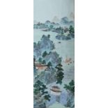 Chinese tile painting  Pagodas in lakeside landscape, 60cm x 23cm (damaged - in two pieces)