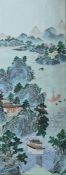 Chinese tile painting  Pagodas in lakeside landscape, 60cm x 23cm (damaged - in two pieces)