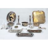 Quantity of silver-plate including a pair of wine coasters, with acanthus leaf design and turned