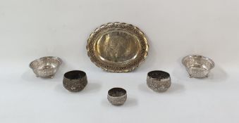 Three Eastern white metal small bowls, animal and scroll decorated, possibly Indian, two foreign