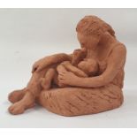 Marlene Badger terracotta sculpture of mother and child, 17cm tall