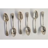 Set of six George IV silver fiddle pattern tablespoons, London 1823 by J E Terrey & co (John