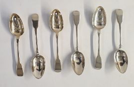 Set of six George IV silver fiddle pattern tablespoons, London 1823 by J E Terrey & co (John