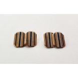 Pair 9ct gold and blue and white striped enamel double rectangle cufflinks, approx. 7g gross