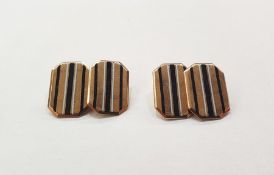 Pair 9ct gold and blue and white striped enamel double rectangle cufflinks, approx. 7g gross