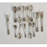 Assorted Victorian and Georgian silver flatware, mainly fiddle pattern including assorted