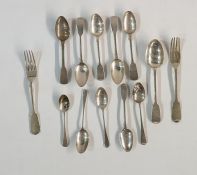 Assorted Victorian and Georgian silver flatware, mainly fiddle pattern including assorted