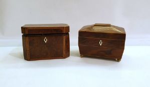 Georgian bird's eye wood cross-banded tea caddy with interior lids, 14.75cm high and a 19th