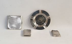 Silver cigarette case, a silver card case, a Dunhill lighter and an electroplated ashtray (4)