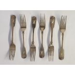 Set of six William IV silver fiddle pattern table forks bearing goat armorial, London 1837 by