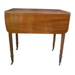 19th century mahogany Pembroke table with reeded edge, single drawer and dummy drawer, turned