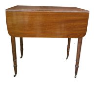 19th century mahogany Pembroke table with reeded edge, single drawer and dummy drawer, turned