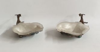 Pair of dishes in the form of two hands, in clear glass with a satin finish by John Ford of