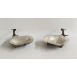 Pair of dishes in the form of two hands, in clear glass with a satin finish by John Ford of