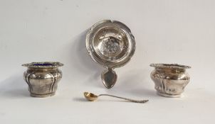 Pair of Edward VII silver salts with gilt washed interiors, blue glass liners, Sheffield 1909 by Lee